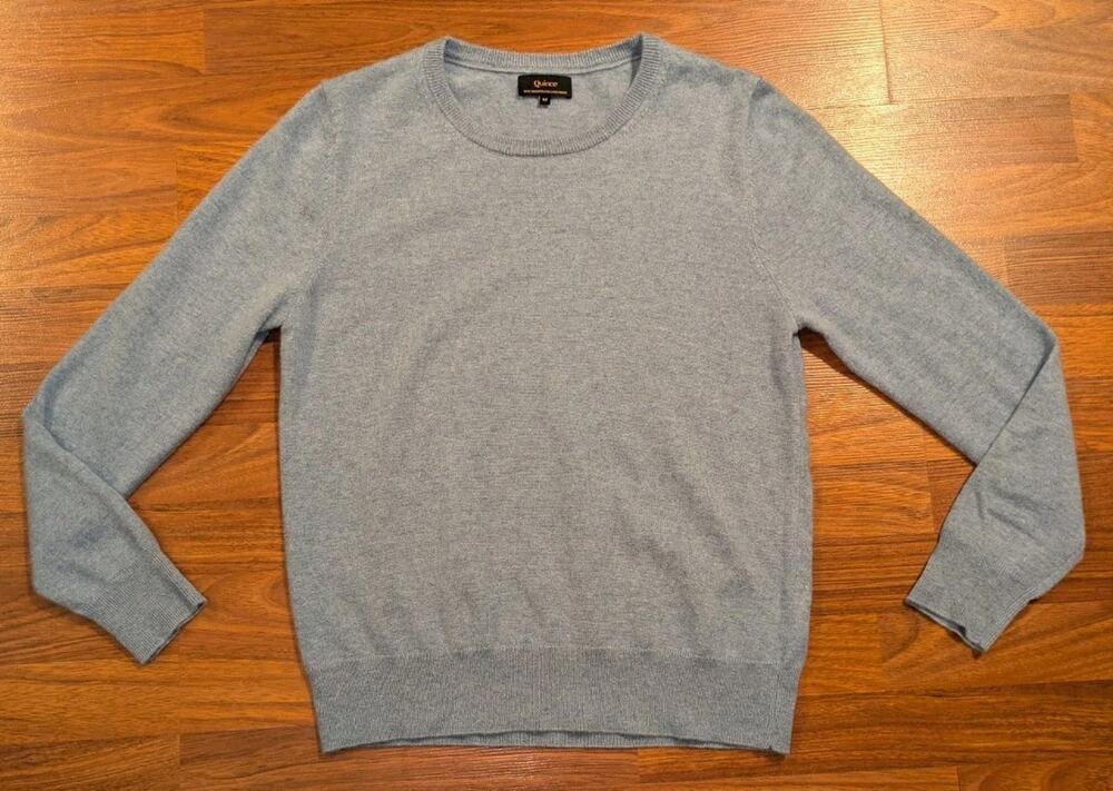 Quince Women’s M 100% Mongolian Cashmere Crewneck Sweater Blue Soft Luxury